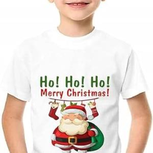 Merry Christmas Santa Claus White Graphic Printed Cotton Round Neck Kids Unisex Girls|Boys|Men Half Sleeve T-Shirt Size M