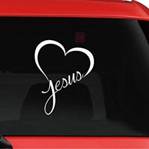 Creative Jesus Love Heart Vinyl Car Sticker God Love Christ Car Decal(L x H 12.70 cm x 10.10 cm) (White)