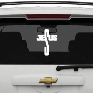 Jesus on Cross Sides, Windows, Bumper, Hood Car Sticker (White)