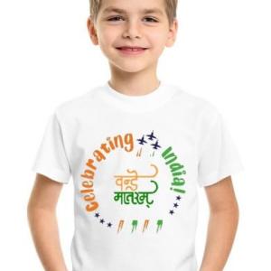 Unisex Independence Day Dress | Republic Day White Printed T-Shirts for Kids