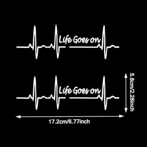 Life GOES ON with Heartbeat Stickers for car Truck Motorcycle Bumper Waterproof for Material Vinyl self-Adhesive Decoration (7.9X2INCHE) White