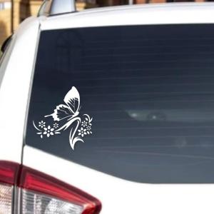 Car Window Decal, Butterfly Vinyl Decal, Butterfly and Flower Design, Car Decal, Car Sticker