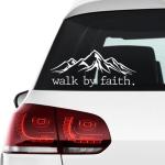 Faith Car Decal, Walk by Faith, Mountains, Christian Vinyl Bumper or Window Sticker