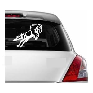 Vinyl Powerful Horse Jump Glossy Car Vehicle Sticker, 7.5 x 6 Inches White