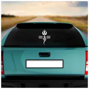 Trident with Om Car Sticker, car Stickers for Car Exterior, Glass, Wall, Window | White Color Standard Size (12x12 Inch)