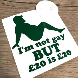 Vinyl Sticker/Decal for car Bumper/Window. I’m not Gay but 20 is 20 Pound Dollar Euro