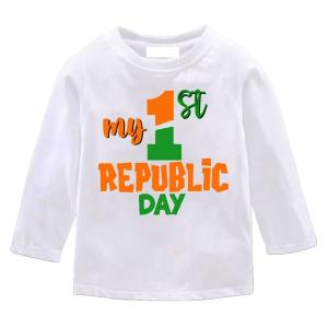 My First Republic Day Printed Cotton Round Neck Long Sleeves Kids T-Shirt for Boys & Girls